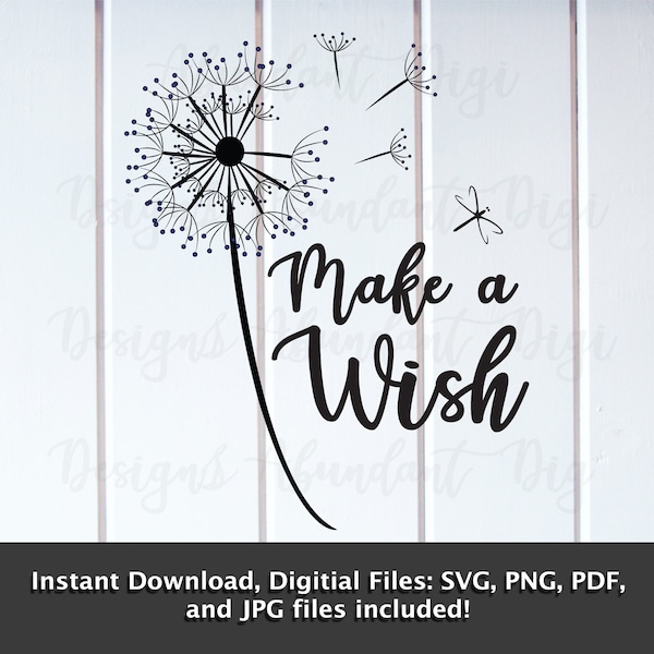 Wünsch dir Pusteblume - Digital Download, Sofort Download, svg, png, jpg, SVG, Illustrator, PNG, digitaler Download, Plotterdatei, Wind, Pusteblume