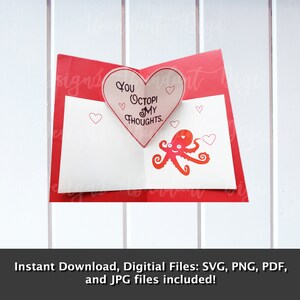 Diy Card San Valentino / You Octopi my thoughts, Octopus, Anniversary Card, Gift, SVG, Illustrator, PNG, digital download, cut file Diy