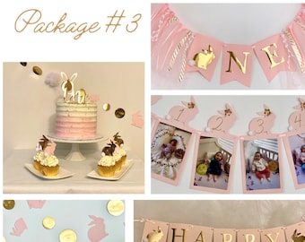 Some Bunny Is One PACKAGE #3 First Birthday High Chair Tutu Banner Cake Cupcake Toppers, Photo Milestone Banner Cake Smash, Birthday Banner