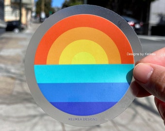 Clear Ocean Sunset Vinyl Sticker / Ocean Sticker / Puesta de sol del océano ilustrado / Etiqueta engomada hydro flask / pegatina botella de agua / calcomanía portátil