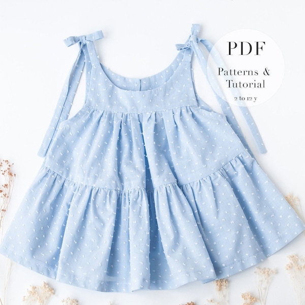 Modèle de robe PDF pour tout-petit l Patron de robe à volants l 2 à 12 ans l Patron de couture de robe pour fille l Anglais et espagnol