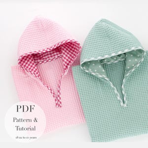 Poncho con cappuccio in PDF - Cartamodello l Mantella da bagno con cappuccio l Taglie dalla 18 M alla 12Y l Tutorial per asciugamano con cappuccio per bambini l Inglese e spagnolo l Modelli per bambini