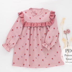 Dress PDF Sewing Pattern & Tutorial l Girls Toddler and kids dress long sleeve with ruffle l 3 to 10 years old l English -Spanish language
