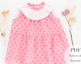 Patrón de costura en PDF para vestido con volantes: Bebés y niños pequeños (1-36 meses)