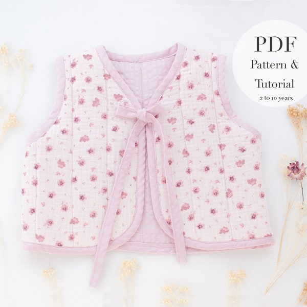 Tutoriel et patron de couture pour gilet enfant en PDF l 2 à 10 ans l Gilet matelassé facile en PDF l Instructions de couture PDF unisexe l Projet de couture