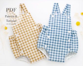 Overall PDF Sewing Pattern & Tutorial l  Easy Overalls PDF l Baby and Toddlers tutorials  l 1  to 36 months l Overall playsuit PDF tutorial