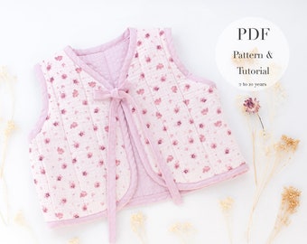 Children Vest PDF Sewing Pattern & Tutorial l 2  to 10 years l  Easy  Quilted Vest PDF l Unisex PDF sewing instructions l English - Spanish