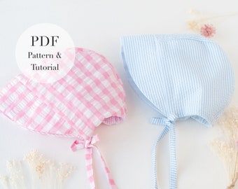 Baby Bonnet PDF Sewing Pattern,  Baby Sun Bonnet, Baby hat tutorial, Baby bonnet pattern  0-24 months