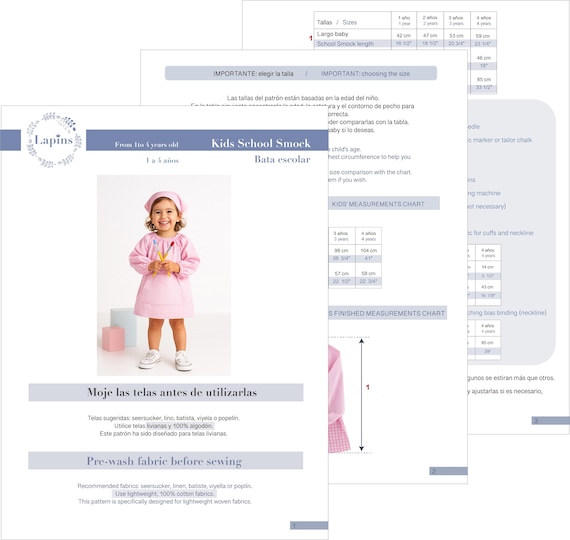 キッズスクールスモックの縫製パターン PDF: 幼児用アートエプロン