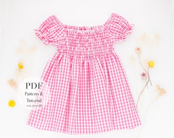 Dress PDF Sewing Pattern & Tutorial l  Easy Elastic Dress PDF l 2  to 12 Years l Toddler and Kids Girls  Easy Sewing project