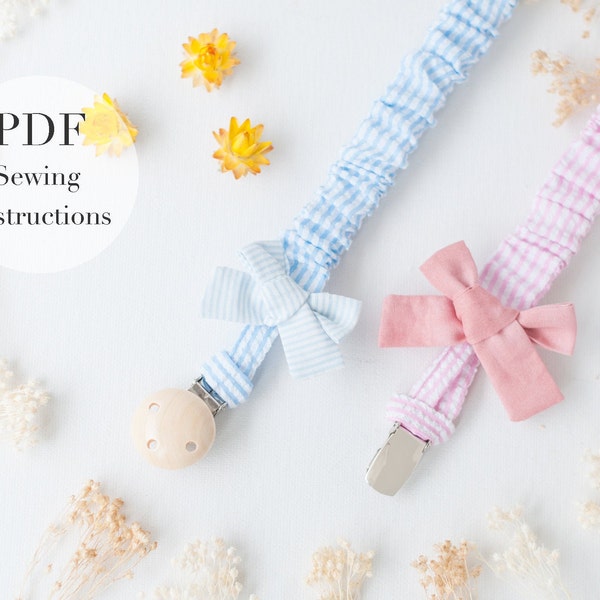 Frill Pacifier Clip PDF instructions de couture, Tutoriel de support en métal Snap, Patron de couture PDF, Patron de clip factice, Porte-sucette DIY