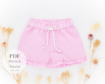 Ruffle Shorts Sewing Pattern PDF: Easy Baby Toddler Kids Shorts (1-10 Years) (English & Spanish)