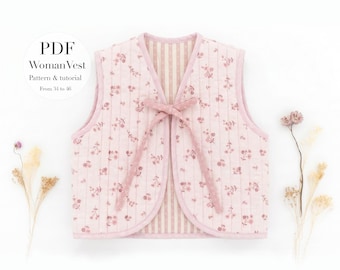Quilted Vest Sewing Pattern | Woman Size 34-46 PDF Tutorial l English and Spanish