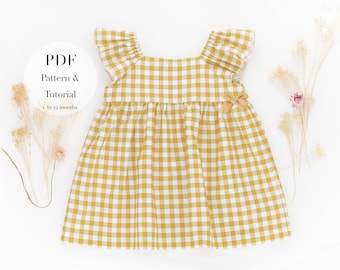 Kleid PDF-Schnittmuster und Anleitung l Kleid für Babys und Kleinkinder l Kleid mit Rüschen PDF-Nähanleitung l 1 Monat bis 24 Monate l Spanisch-Englisch