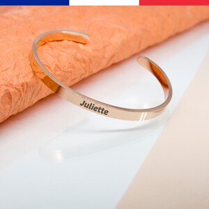 Personalized bangle bracelet - Ideal gift for wife, mom, friendship. Made in FRANCE - 1 DAY SHIPPING - Pink gold