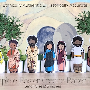 Bambole di carta del presepe pasquale storicamente accurate, resurrezione, crocifissione, storia della Bibbia, Vangeli, vita di Gesù, dodici discepoli, quaresima