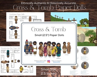 Small Cross & Tomb Paper Dolls, historically accurate Easter, resurrection, crucifixion, bible story, finger puppets, sunday school