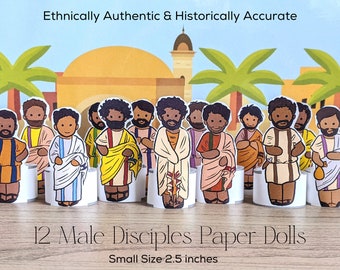 Small 12 Disciples paper dolls, historically accurate Bible, resurrection, crucifixion, bible story, finger puppets, sunday school, gospels