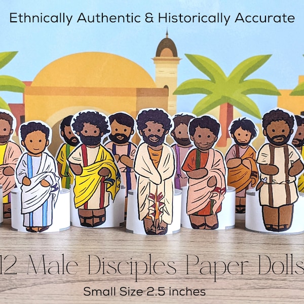 Small 12 Disciples paper dolls, historically accurate Bible, resurrection, crucifixion, bible story, finger puppets, sunday school, gospels