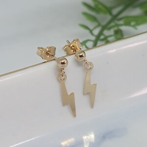 14k Gold Filled Handmade Minimalist Lightning Bolt Dangling Drop Earrings Studs