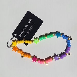 90's Y2K Style Handmade Beaded Colourful Rainbow Gold Plated Stars Phone Strap Phone Charm Phone Accessories Lanyard