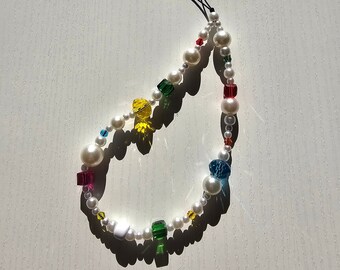 Colorido cristal y perla hecha a mano con cuentas correa del teléfono encanto del teléfono cuentas accesorios móviles