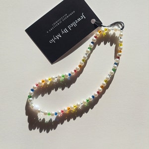 90's Y2K Style Handmade Beaded Colourful Pearl Crystal Rainbow Phone Strap Phone Charm Phone Accessories Lanyard Chain