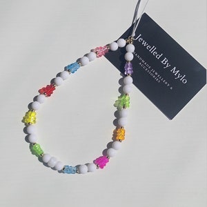 90's Y2K Style Handmade Beaded White Jelly Bear Gummie Bear Phone Strap Phone Charm Phone Accessories Lanyard Chain