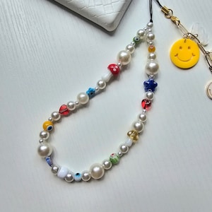 90's Style Y2K Handmade Beaded Pearl Glass Ceramic Charms Phone Strap Phone Charm Phone Accessories Phone Chain
