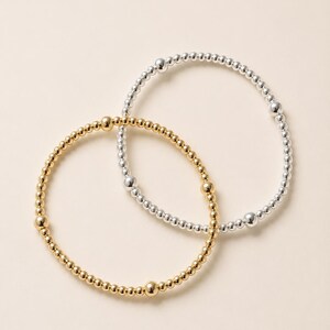 14k Gold Filled/925 Sterling Silver Elasticated Bead Stacking Stretch Bracelet 3mm 5mm