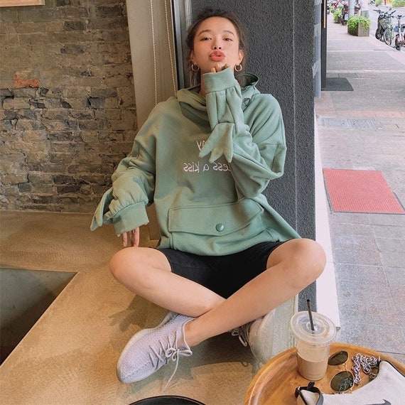 Women Thick Sweatshirt Harajuku Green Frog Hoodies Casual Pullovers Winter Fall Women Thick Sweatshirt Harajuku Green Frog Hoodies Casual Pullovers Winter Fall