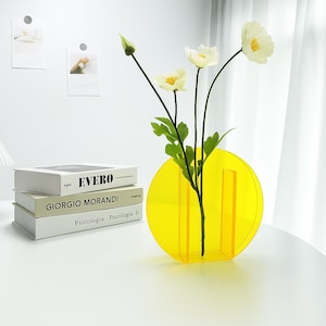 Handmade Color Tinted Acrylic Vase: Modern Art Decor, Birthday,Wedding,Christmas,Anniversary,Thanksgiving,Housewarming Yellow Circle