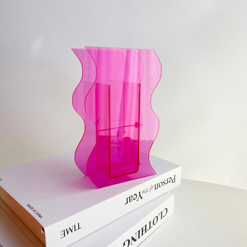 Handmade Color Tinted Acrylic Vase: Modern Art Decor, Birthday,Wedding,Christmas,Anniversary,Thanksgiving,Housewarming Pink Wave