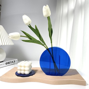 Handmade Color Tinted Acrylic Vase: Modern Art Decor, Birthday,Wedding,Christmas,Anniversary,Thanksgiving,Housewarming Blue Circle