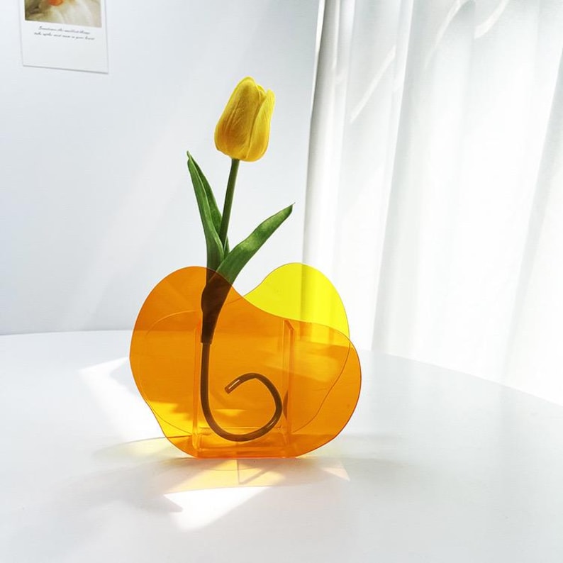 Handmade Color Tinted Acrylic Vase: Modern Art Decor, Birthday,Wedding,Christmas,Anniversary,Thanksgiving,Housewarming Yellow Orange Heart