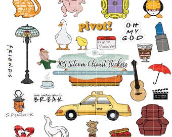 90s Sitcom Clipart Stickers | Cozy Coffee Icons, Friendship Quotes (Digital Download)