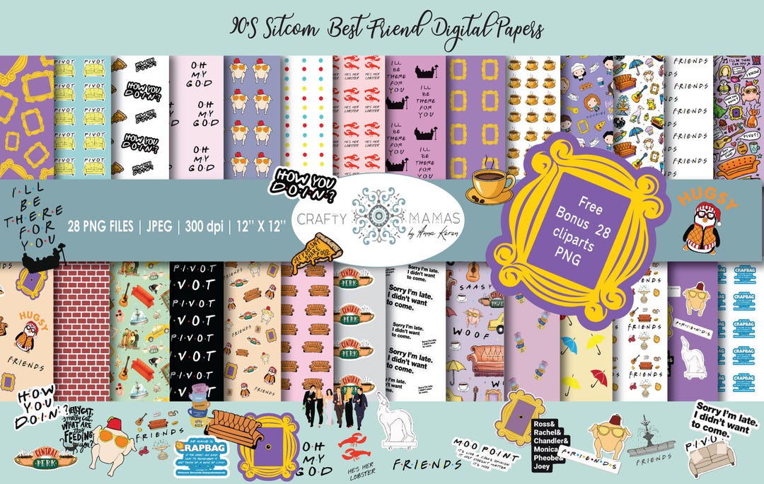 90s Sitcom Digital Paper Pack | Seamless Patterns, Scrapbook ...