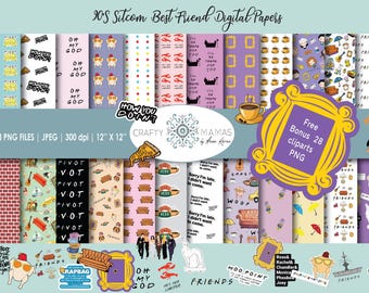 90s Sitcom Digital Paper Pack | Seamless Patterns, Scrapbook Backgrounds (Digital Download)