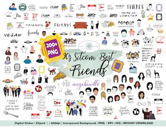90s Sitcom Clipart Sticker Set | Retro TV Quotes, Friends Elements (Digital Download)