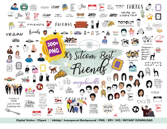 90s Sitcom Clipart Sticker Set | Retro TV Quotes, Friends Elements (Digital Download)