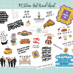 90s Sitcom Clipart Sticker Elements | Retro TV Quotes, Friends (Digital Download)