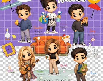 90s Sitcom Chibi Characters Clipart Bundle (png, eps, pdf, svg, jpeg)