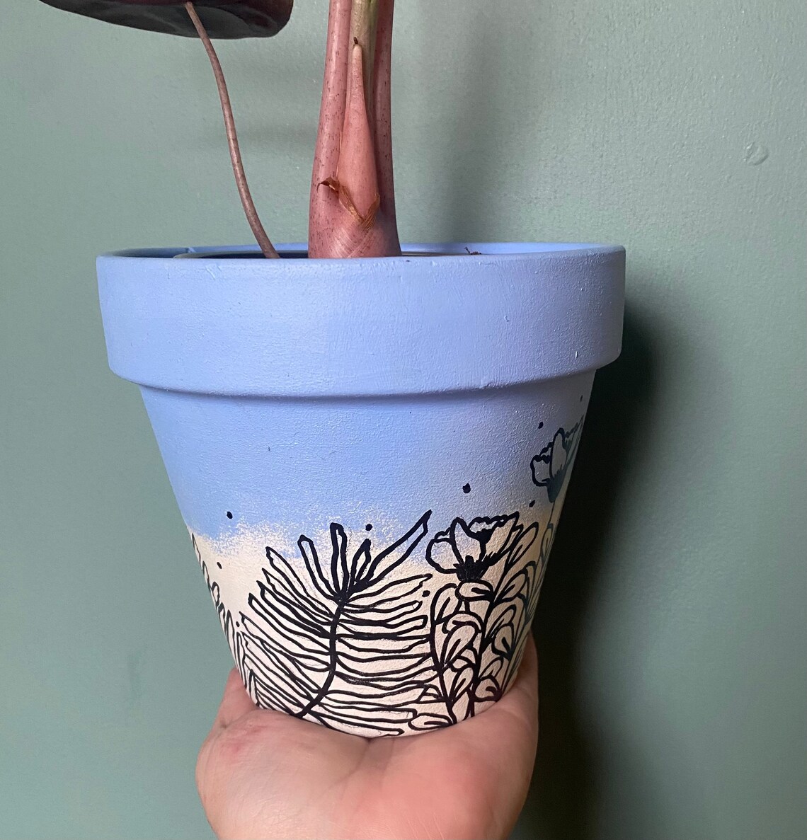 Light blue and white floral plant pots Etsy