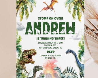 Dinosaur Birthday Invitation, Dinosaur Birthday Party Invite Template, Stomp on Over Dino Birthday, Boy Birthday Invitation Canva Template