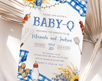 Invitación de baby shower con barbacoa: Plantilla editable de Canva "Baby-q" (descarga digital)