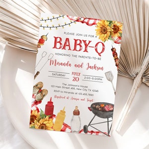 BBQ Baby Shower Invitation, Baby-q Baby Shower Invite, Backyard Baby Shower, BBQ Party Baby Sprinkle Invitation, Editable Template BBQ03