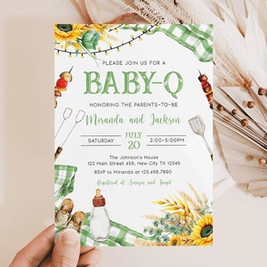 Baby-Q Baby Shower Invitation, BBQ Baby Shower Invite, Backyard Baby Shower, BBQ Party Baby Sprinkle Invitation, Editable Template I116
