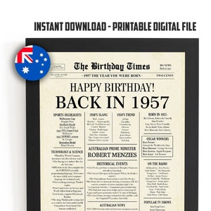 1957 AUSTRALIA, 67th Birthday Newspaper Print Australian, 1957 Birthday