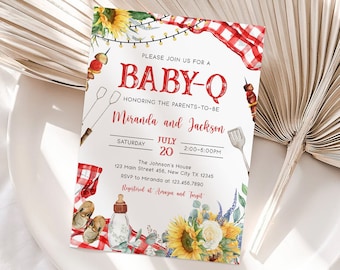 Baby-Q-uitnodiging babyshower: barbecue in de achtertuin (bewerkbare sjabloon)