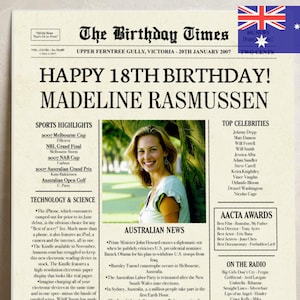 Affiche de journal 18e anniversaire pour fille ou garçon 2007 retour en 2007 signe décoration imprimable ce jour cadeau d'anniversaire australie numérique